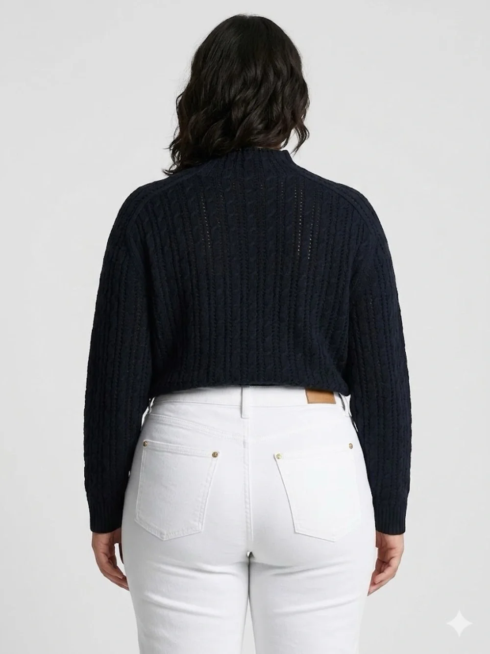 Time and Tru Navy Pointelle Mock Neck Pullover Sweater